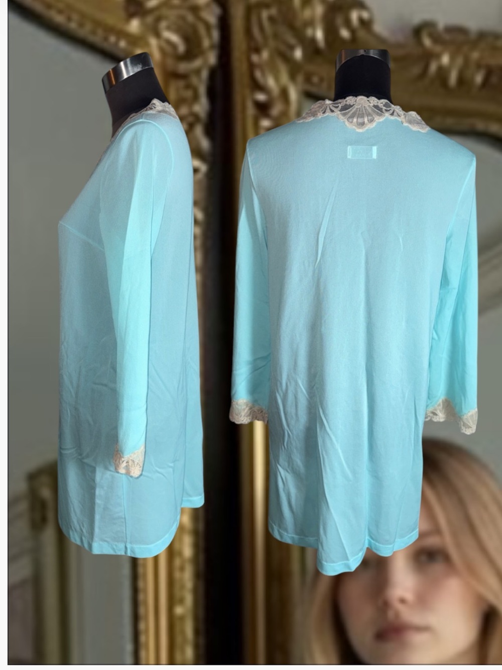 Emilio Pucci for Formfit RogerTurquoise Chemise with Multicolor EmbroideredV-Nec - Picture 3 of 7